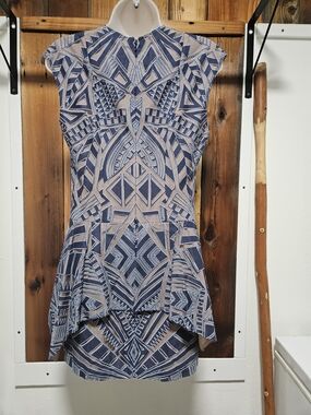 BCBGMaxAzria Navy & Beige Geometric High-Low Dress